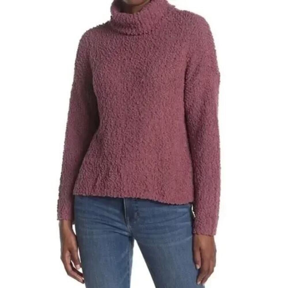 Bobeau Women's Popcorn Knit Turtleneck Sweater in Mauve Large MSRP‎ $68